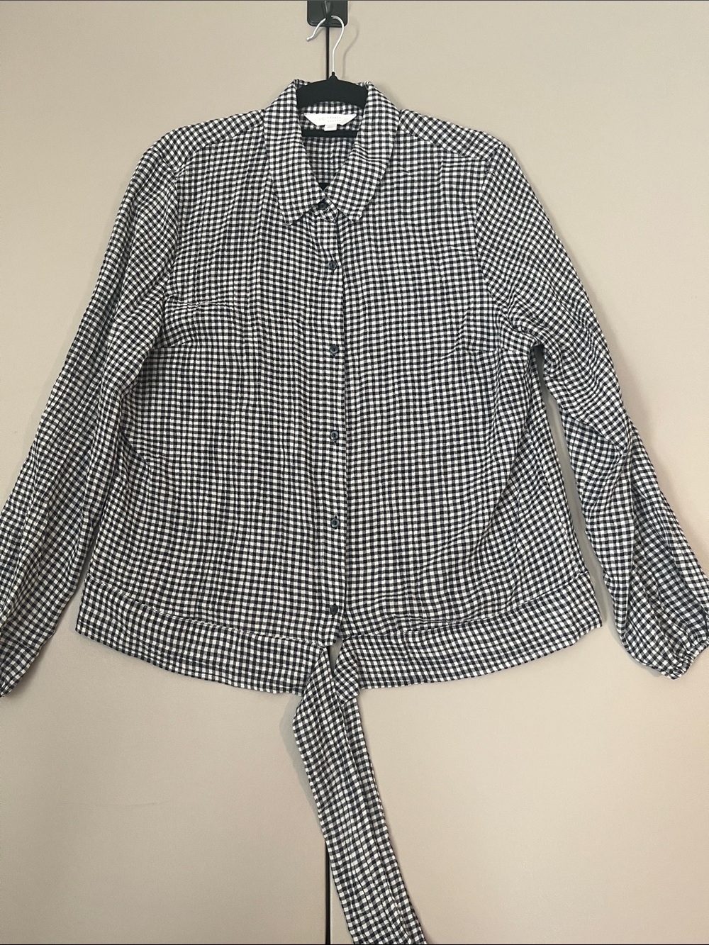LC Lauren Conrad Black and White Gingham Tie-Front Button-Down Shirt